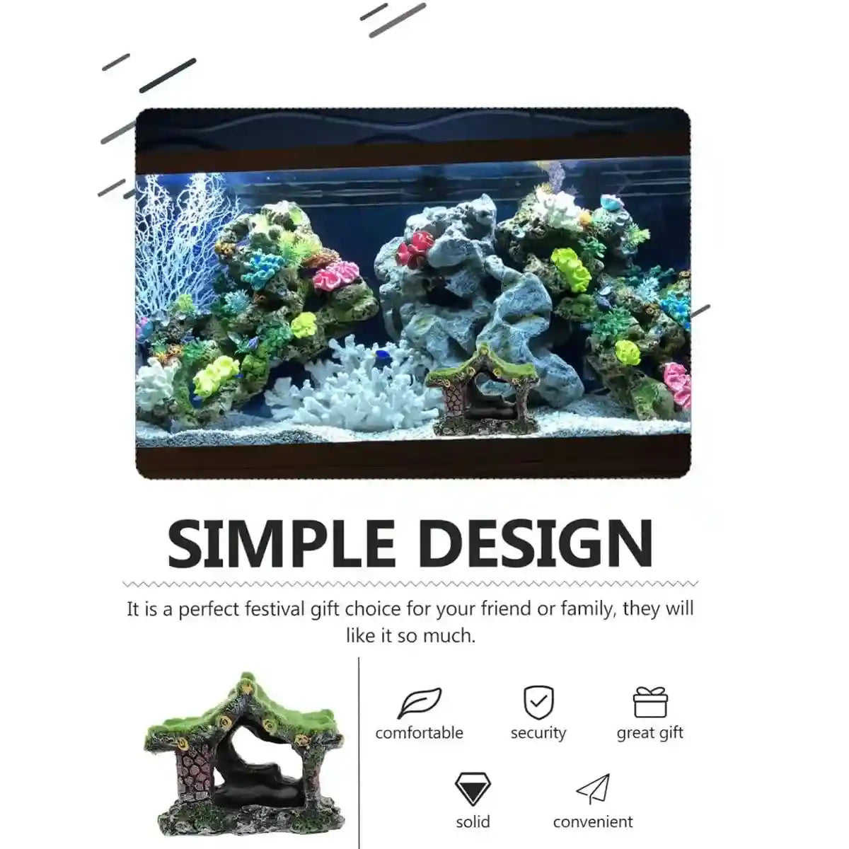 Flocking Aquarium Cave Decoration Fish Tank Hideout Ornament