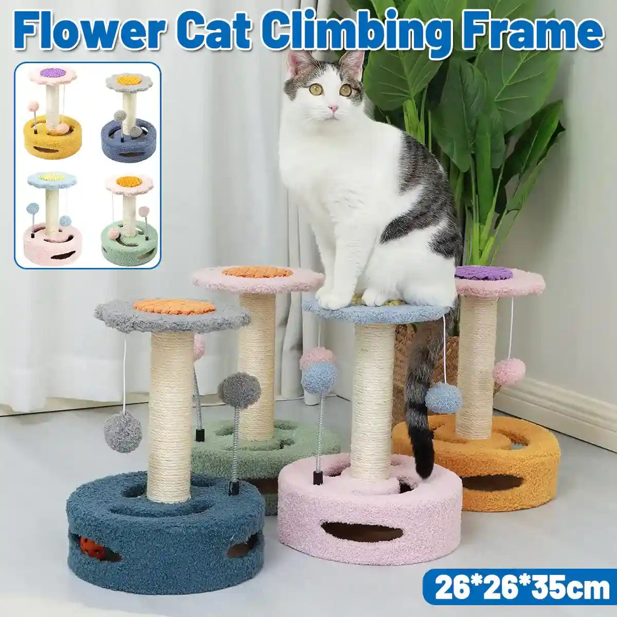 Flower Cat Climbing Frame with Trackball and Scratching Post