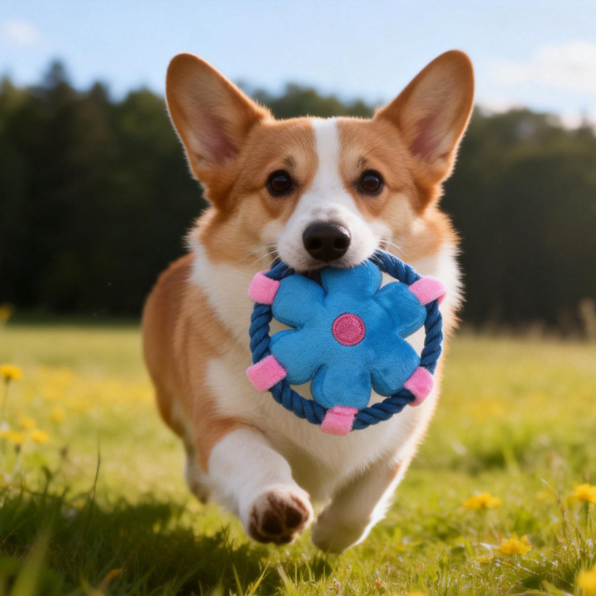 Flower Frisbee Dog Toy With Rope And Squeaker