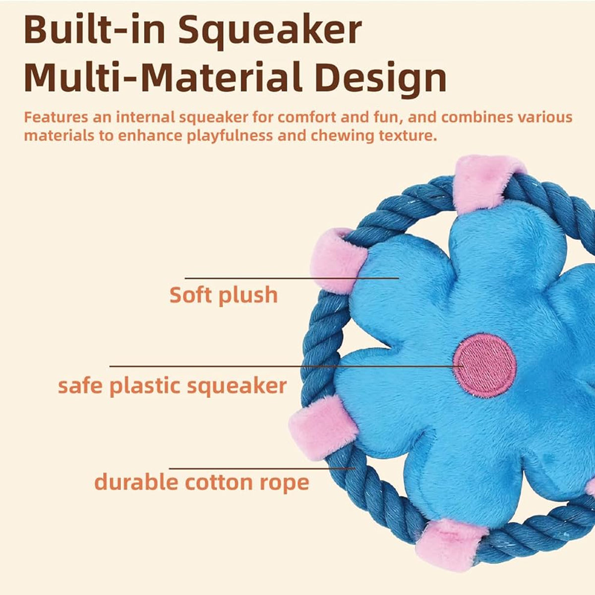 Flower Frisbee Dog Toy With Rope And Squeaker