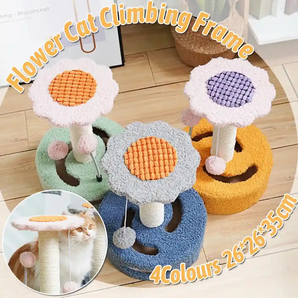 Flower Cat Climbing Frame with Trackball and Scratching Post