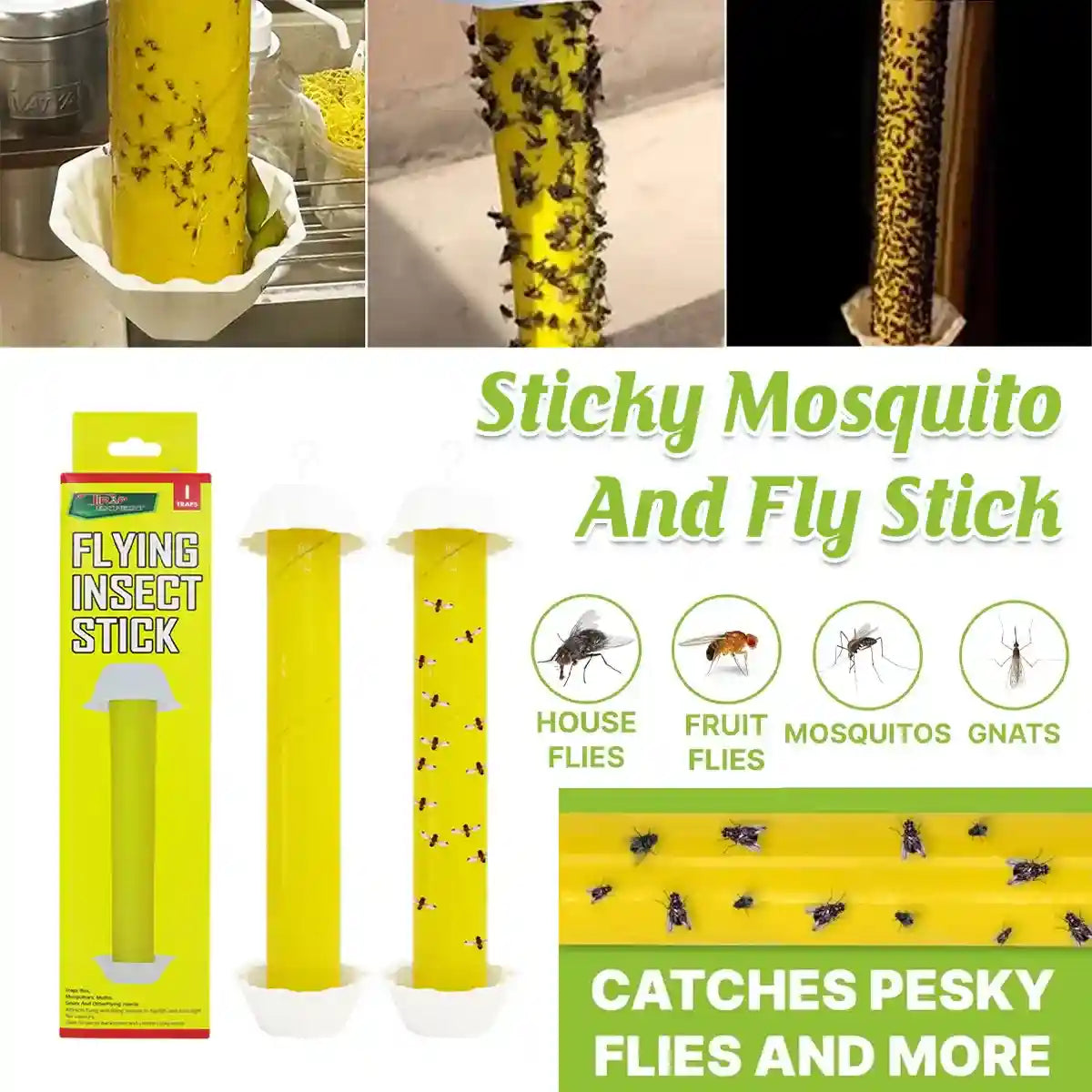 Sticky fly catcher trap with yellow surface for indoor and outdoor insect control