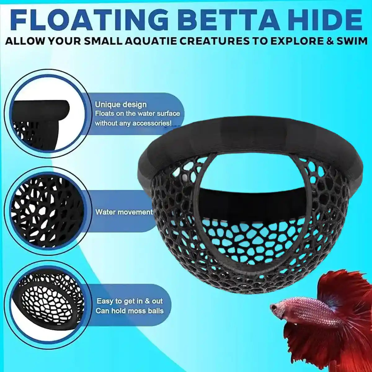 Floating Fish Lounge Resting & Hiding Area for Bettas and Small Fish