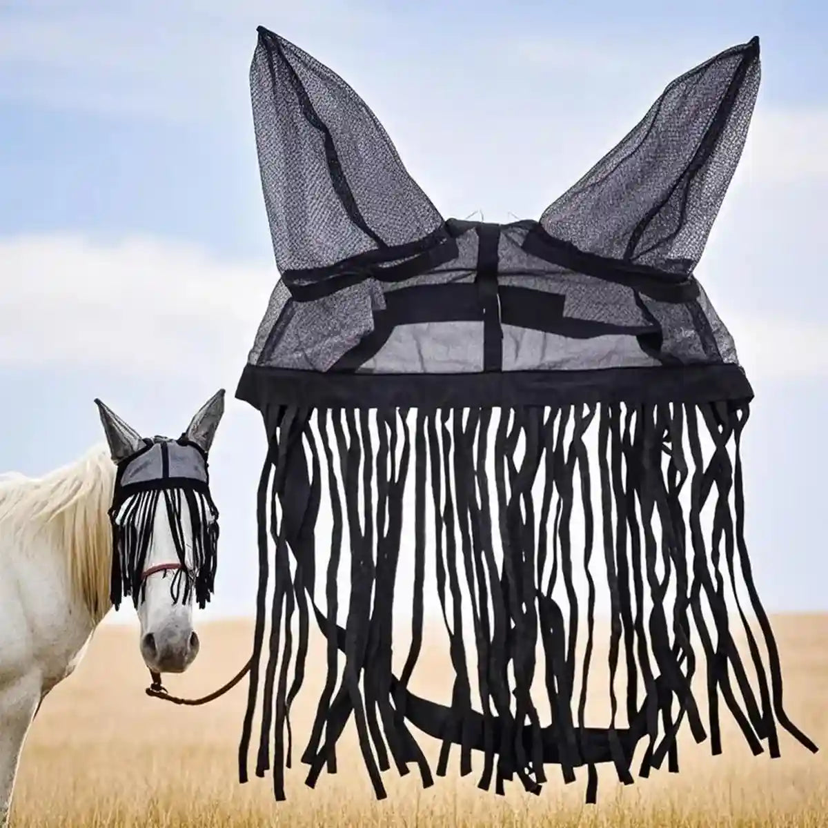 Fly-Proof Horse Ear Mask Tassel Design Face Cover for Insect Protection