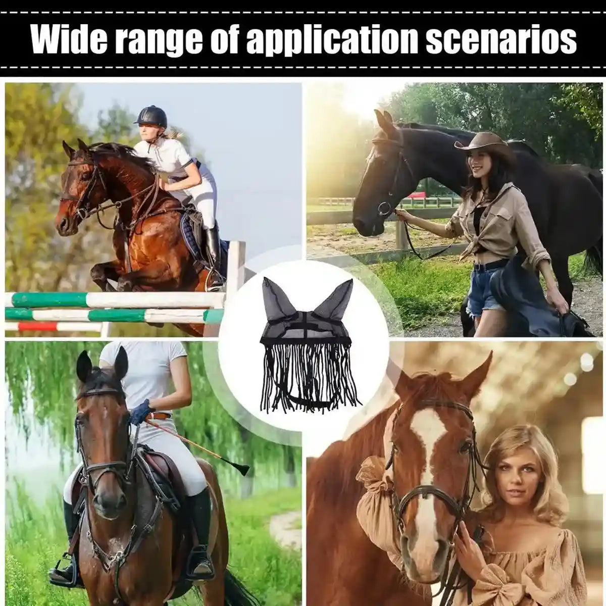Fly-Proof Horse Ear Mask Tassel Design Face Cover for Insect Protection
