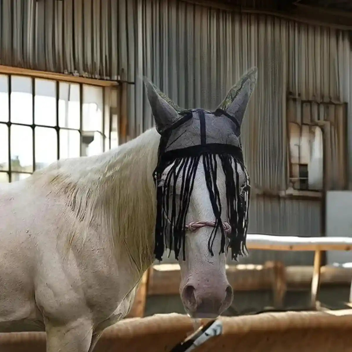 Fly-Proof Horse Ear Mask Tassel Design Face Cover for Insect Protection