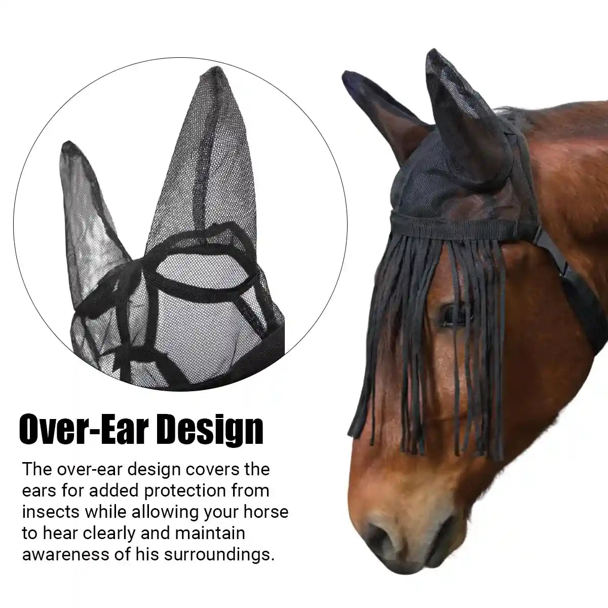 Fly-Proof Horse Ear Mask Tassel Design Face Cover for Insect Protection