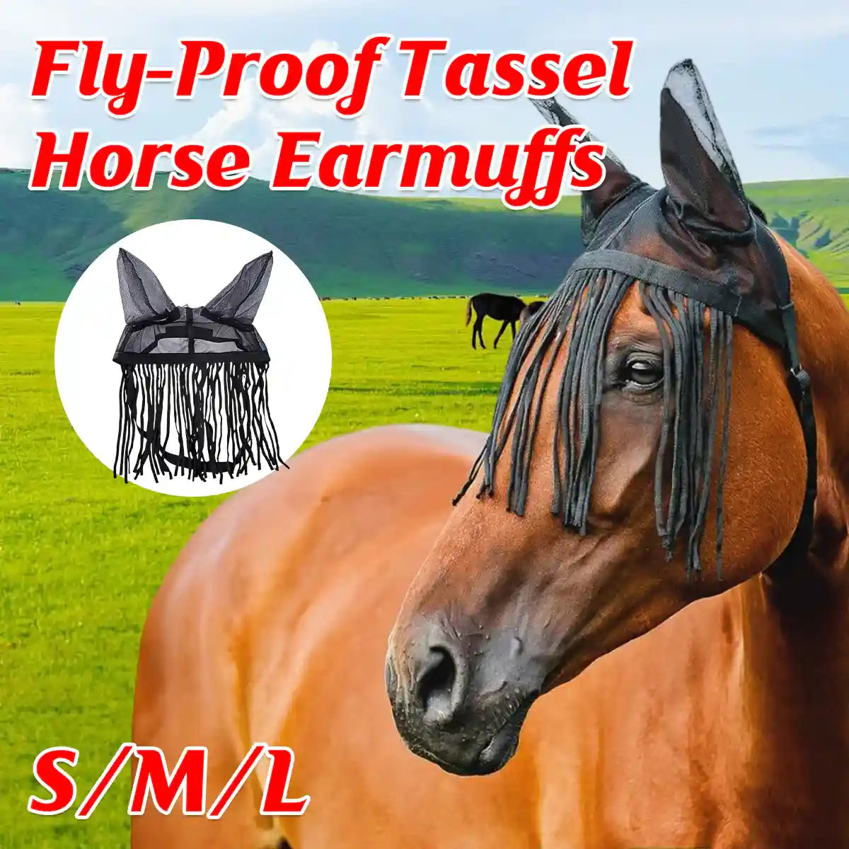 Fly-Proof Horse Ear Mask Tassel Design Face Cover for Insect Protection