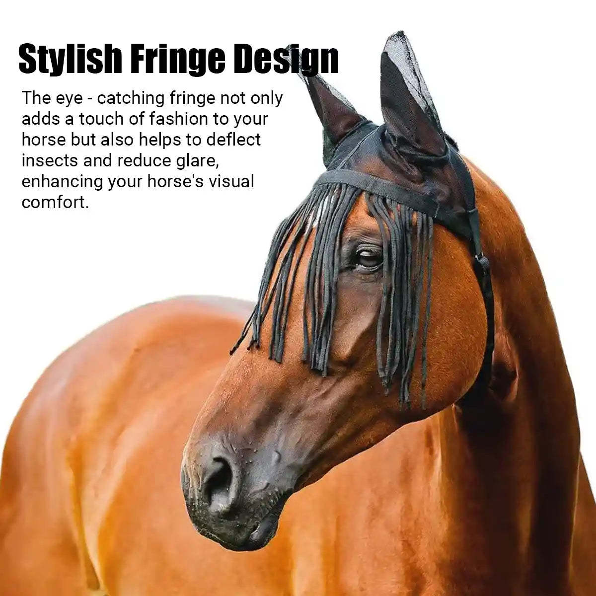 Fly-Proof Horse Ear Mask Tassel Design Face Cover for Insect Protection