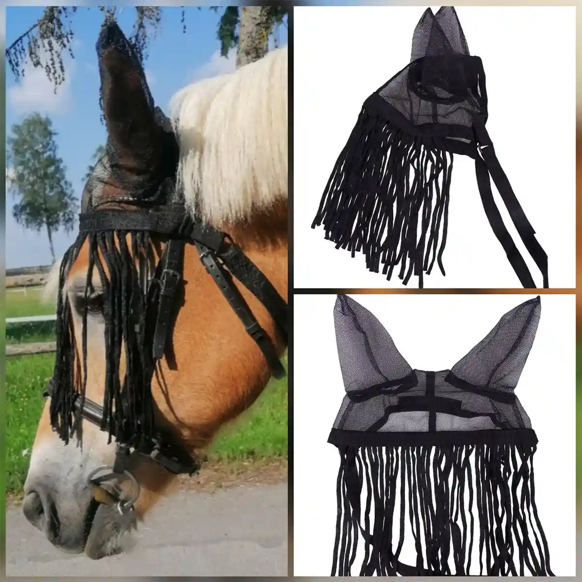 Fly-Proof Horse Ear Mask Tassel Design Face Cover for Insect Protection