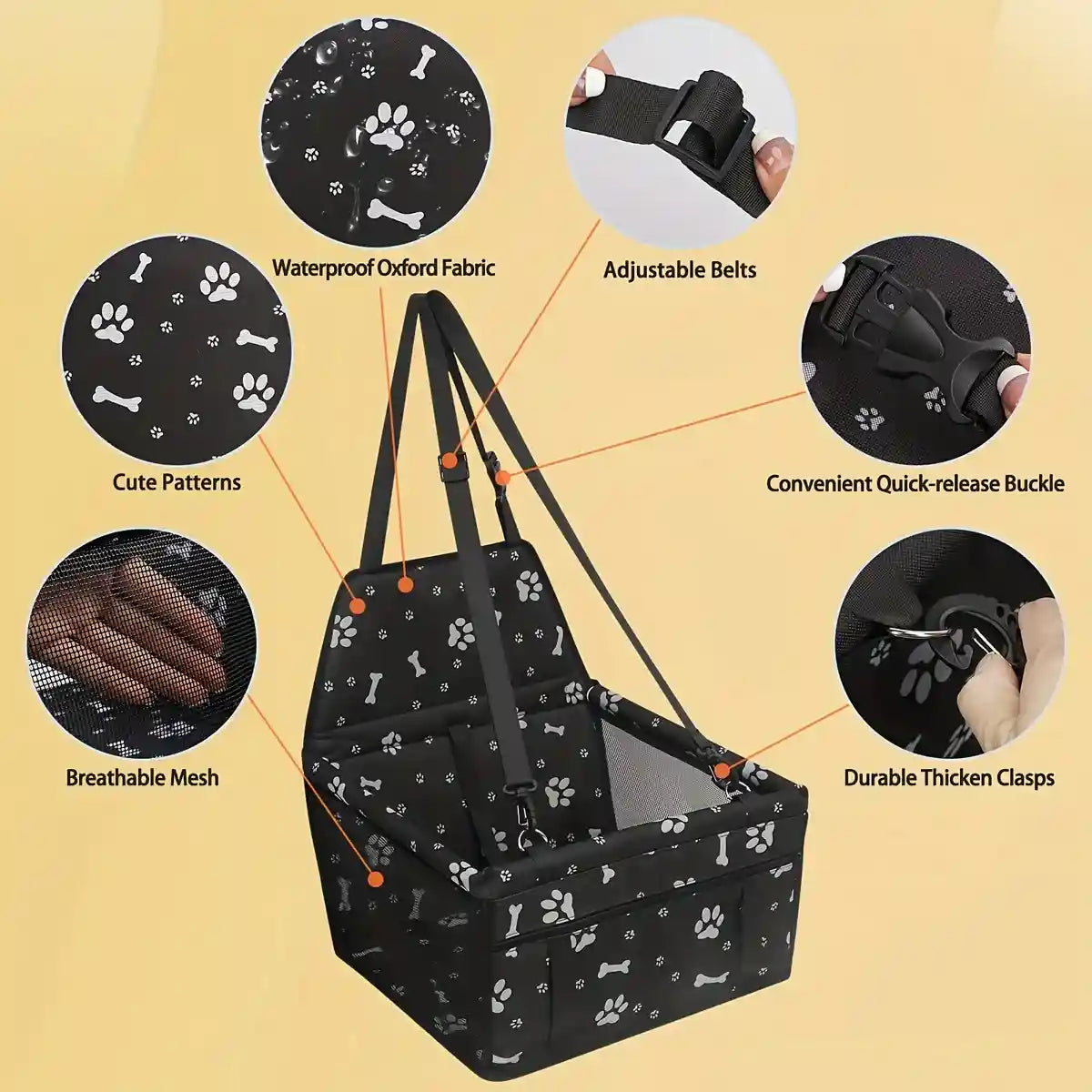 Foldable Dog Car Booster Seat for Travel Portable Pet Carrier for Cars