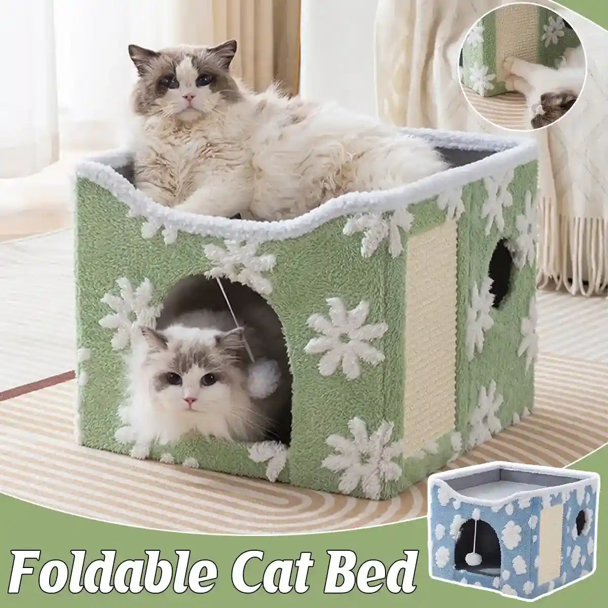Soft Foldable Cat Bed with Scratcher & Toy