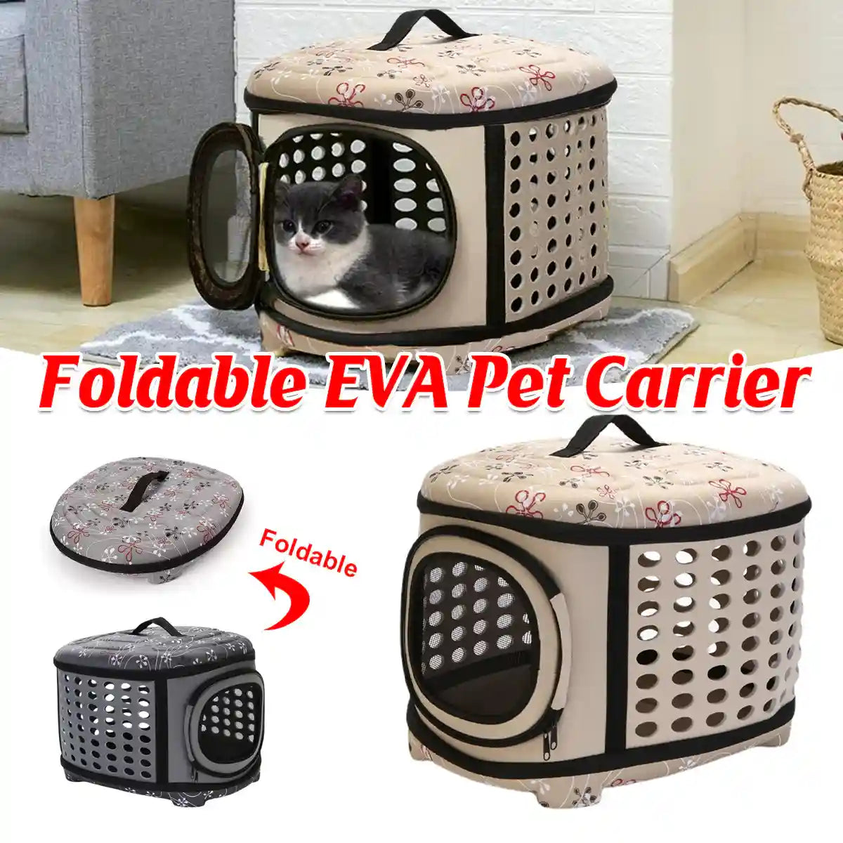 Foldable EVA Pet Carrier Bag with Ventilation and Cotton Lining