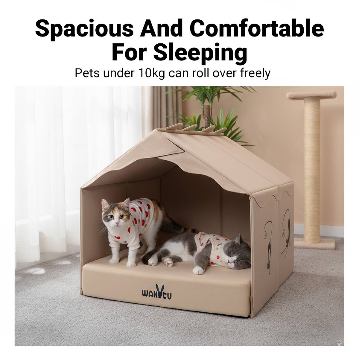 Wakytu Foldable Cat House Bed With Cushion