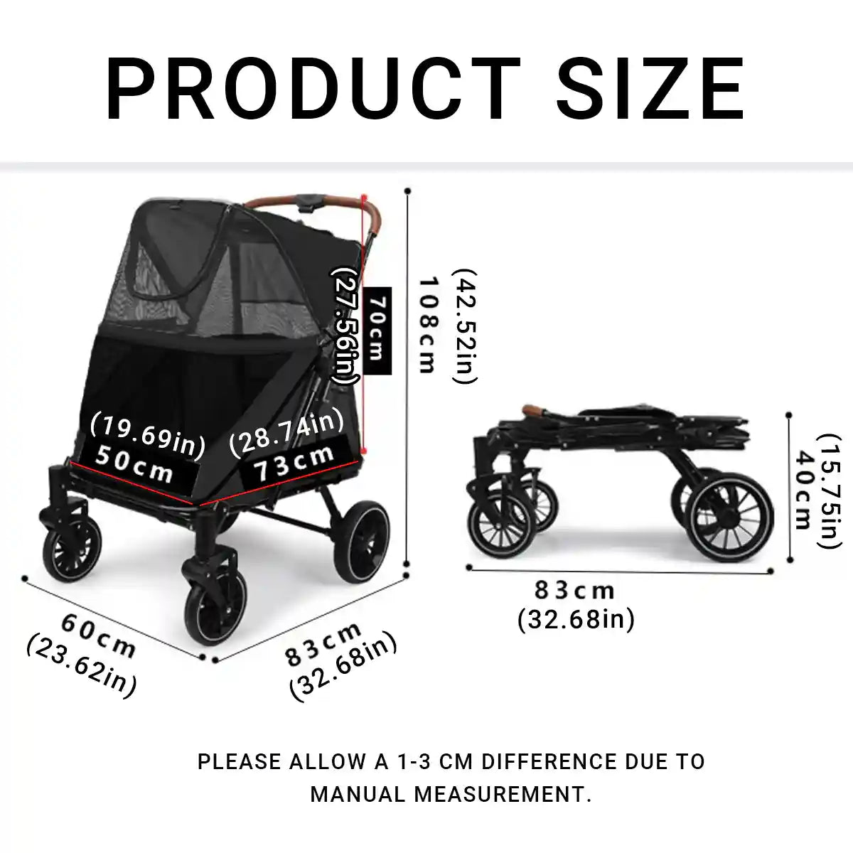 Foldable Pet Stroller with Ventilated Mesh and One-Click Folding