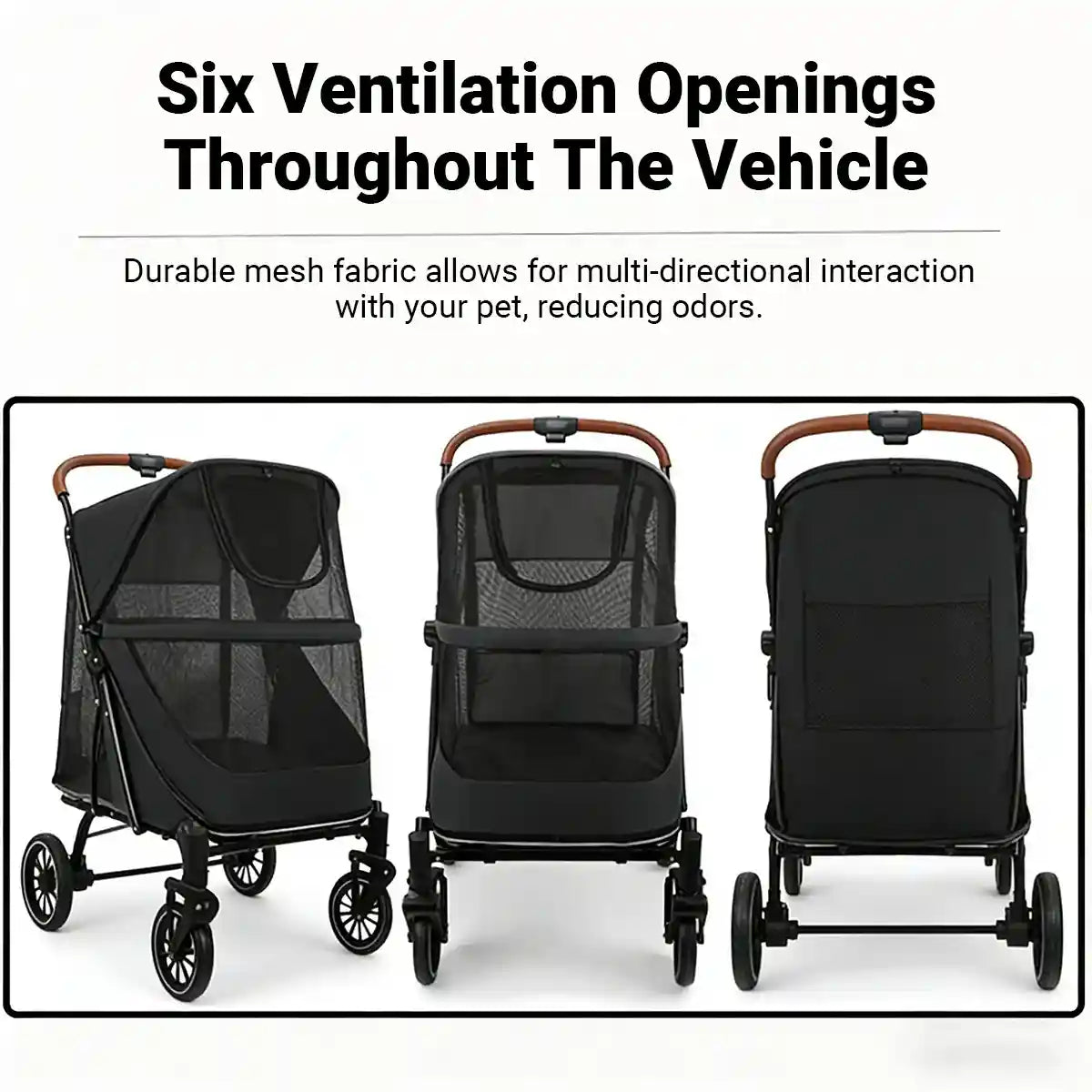 Foldable Pet Stroller with Ventilated Mesh and One-Click Folding