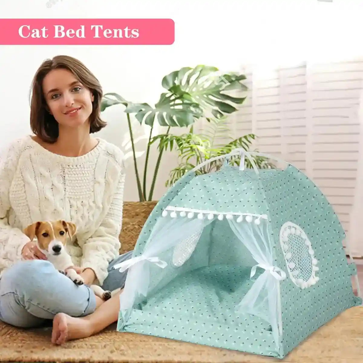 Whimsical Indoor Hideaway Cat Tent with Cushion for Small Pets