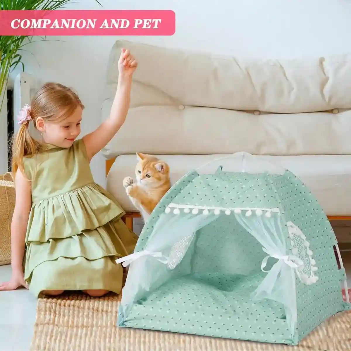 Whimsical Indoor Hideaway Cat Tent with Cushion for Small Pets