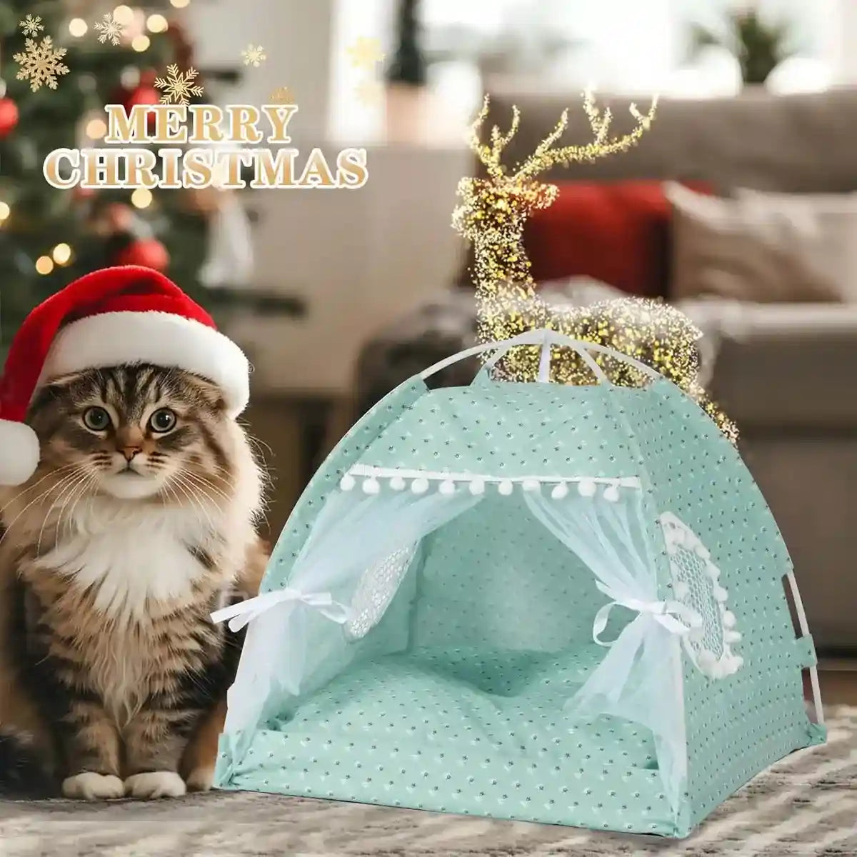 Whimsical Indoor Hideaway Cat Tent with Cushion for Small Pets