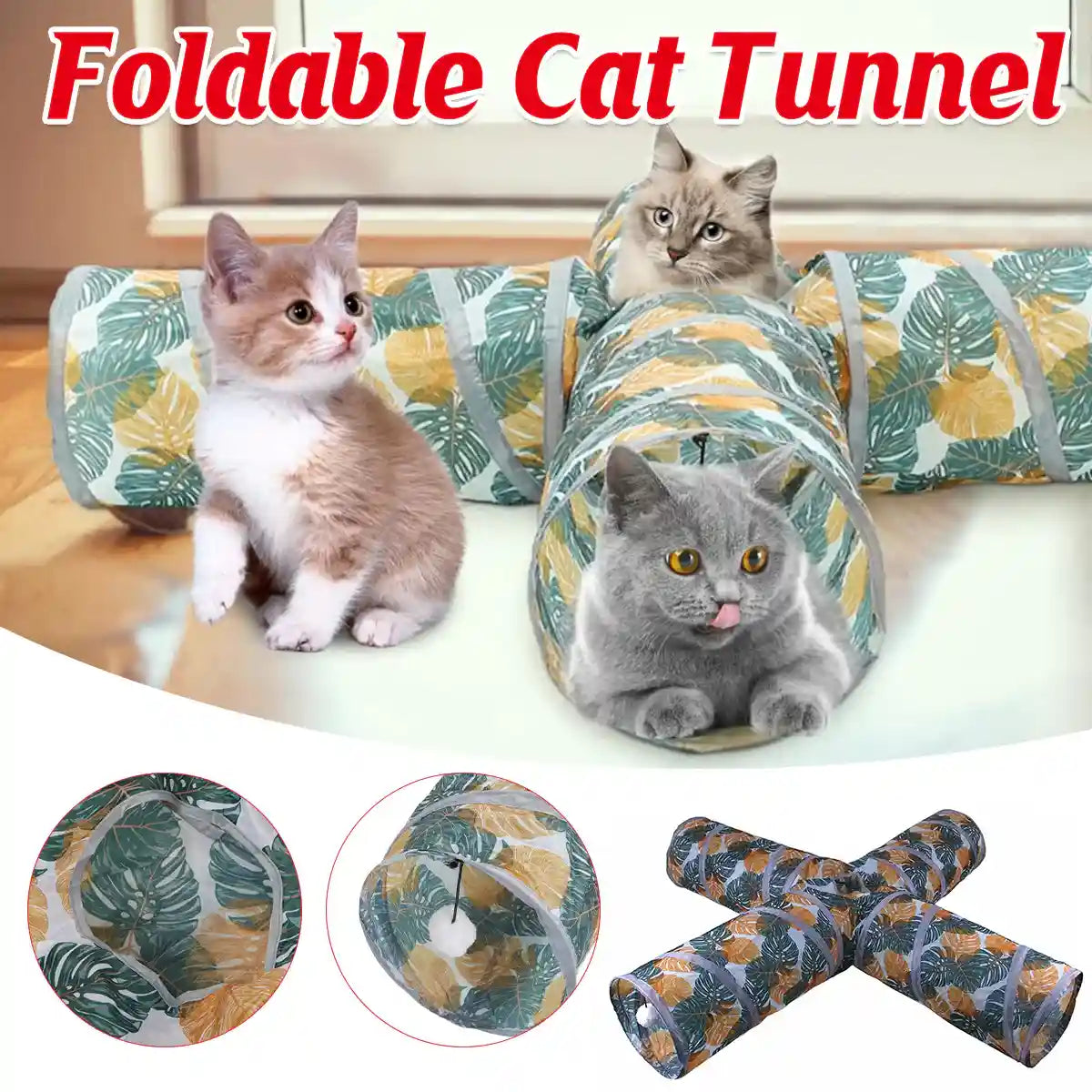 Foldable Cat Tunnel Toy with 4-Way Design for Indoor Play