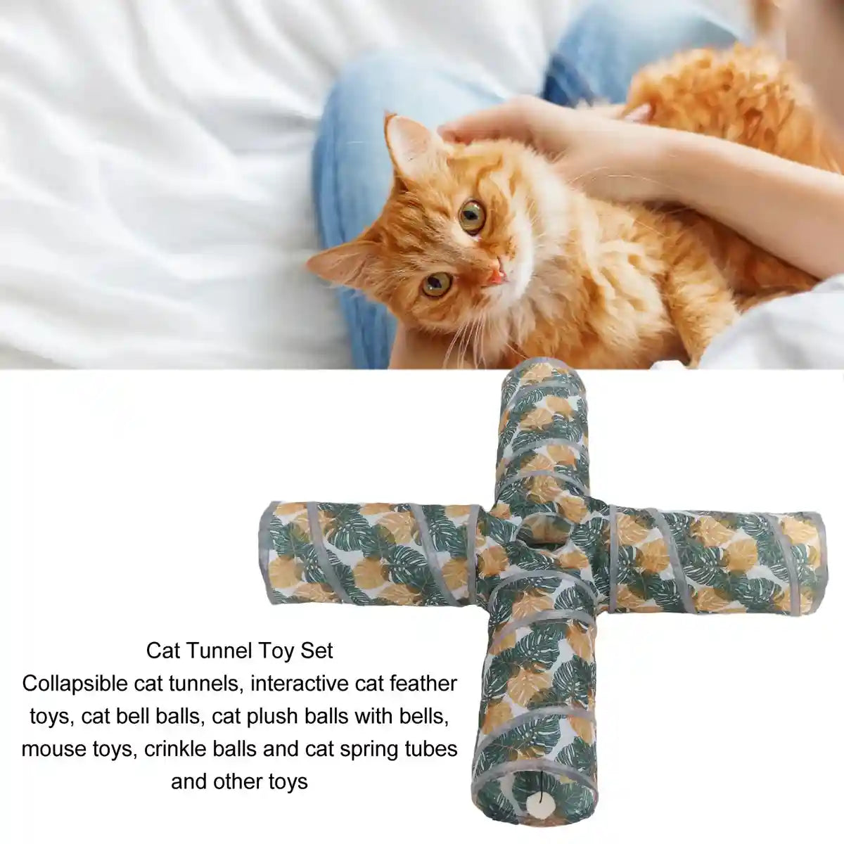 Foldable Cat Tunnel Toy with 4-Way Design for Indoor Play