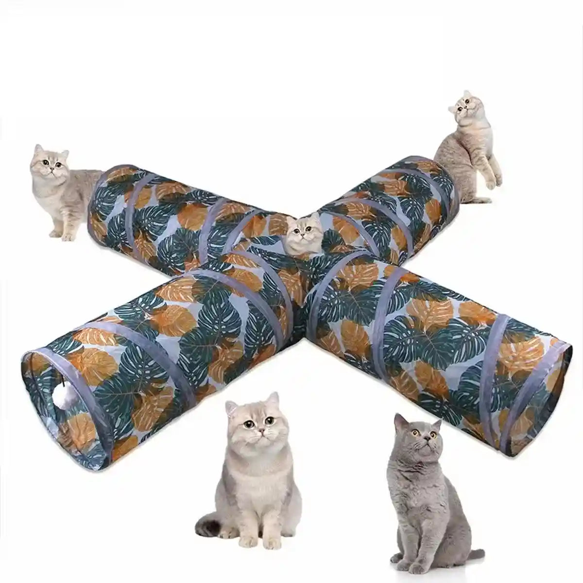 Foldable Cat Tunnel Toy with 4-Way Design for Indoor Play