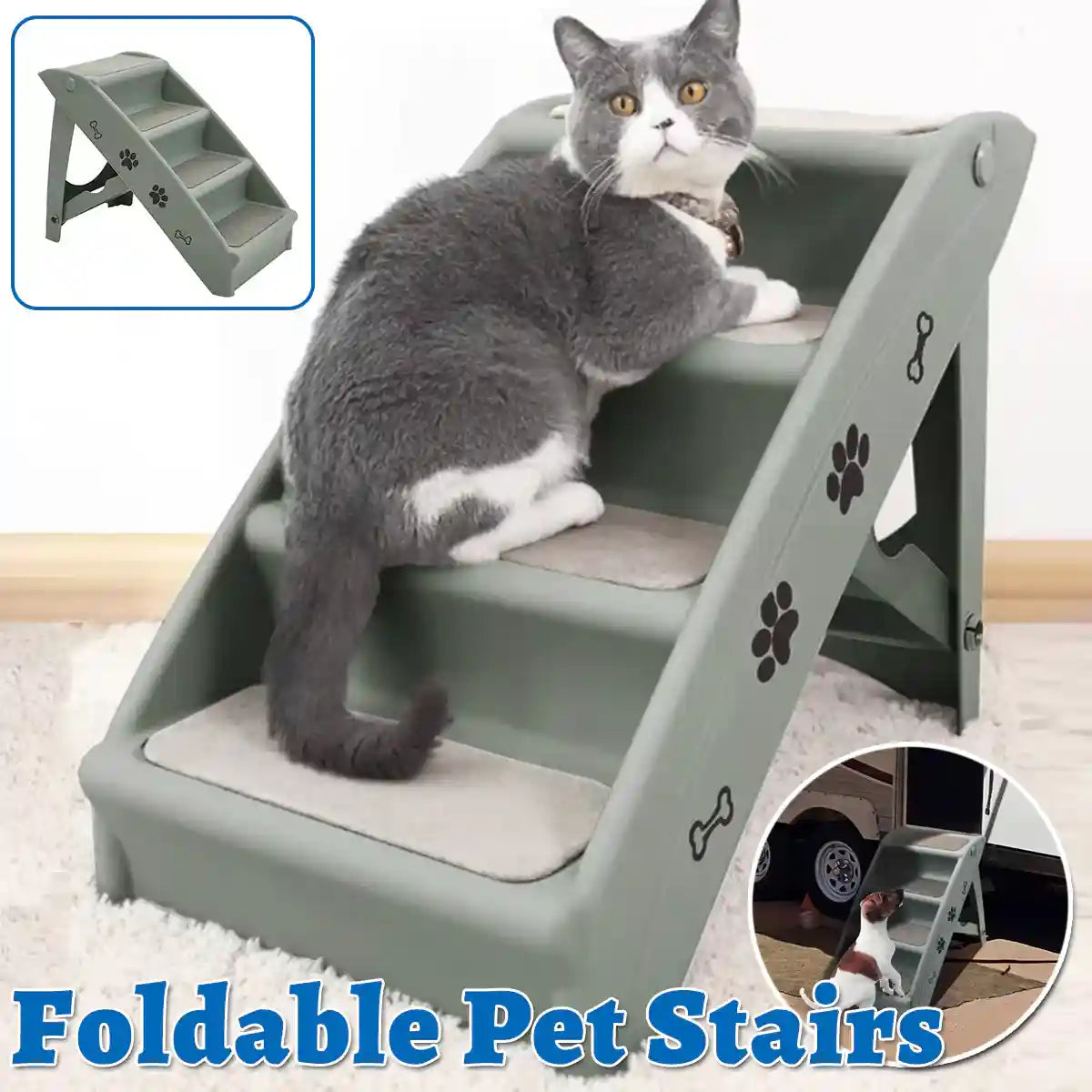 Foldable Pet Stairs with Non-Slip Surface for Dogs and Cats
