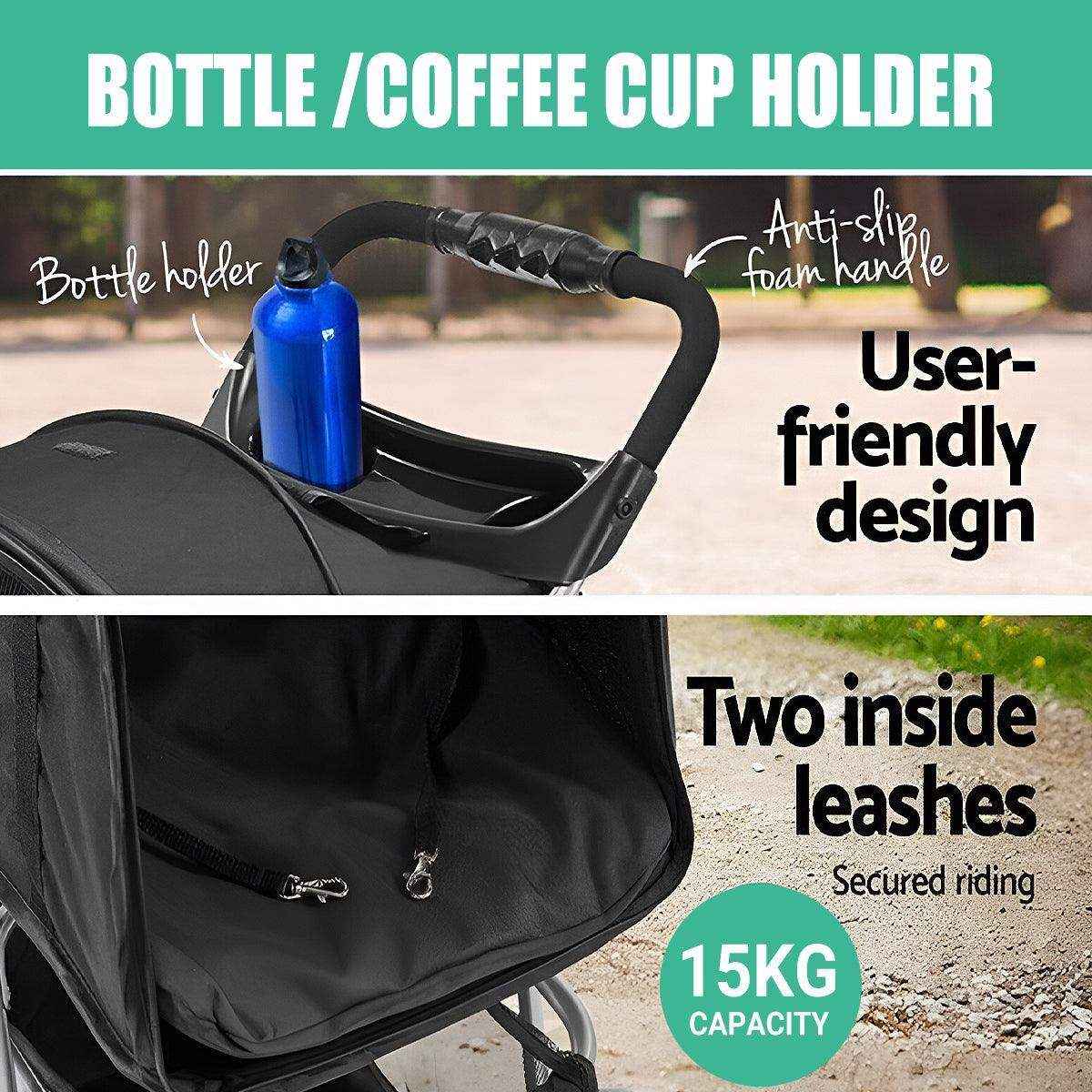 Pet Stroller Pram Dog Cat Carrier Cage Travel Pushchair Foldable 4 Wheels