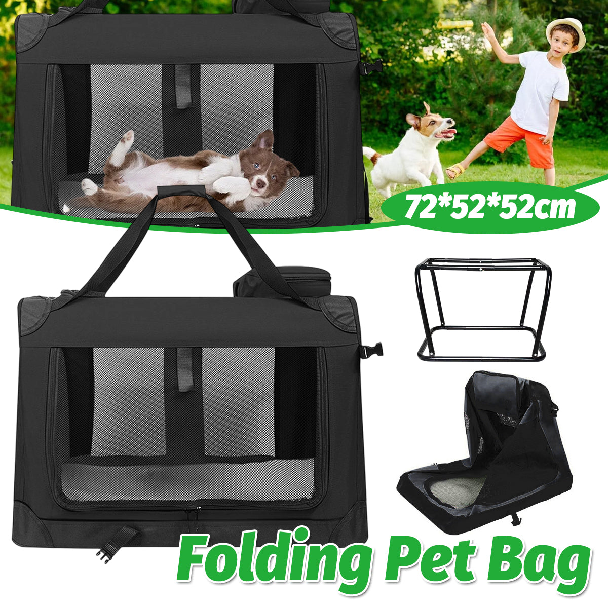 Foldable Pet Carrier With Steel Frame 72cm