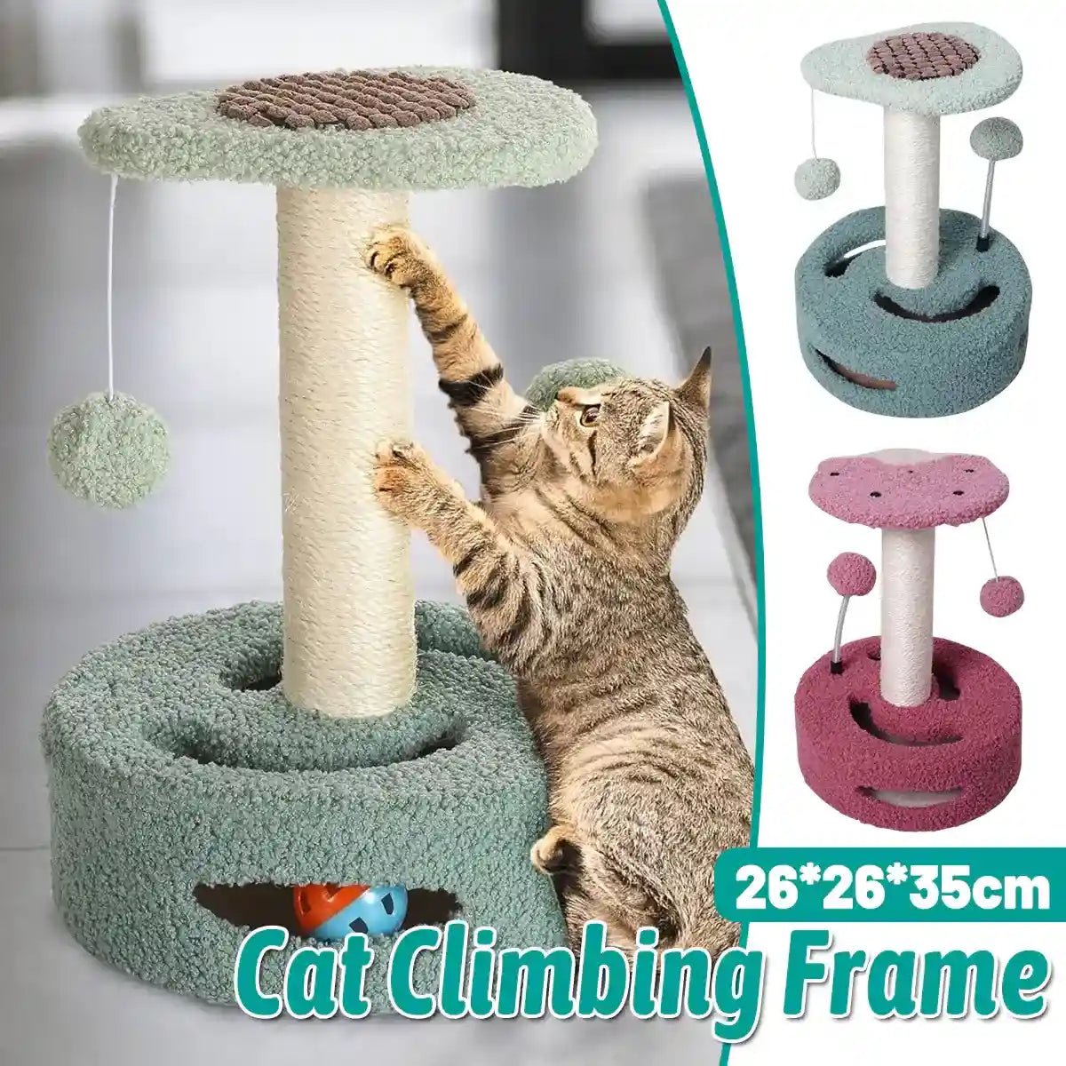 Fruit-Themed Cat Scratching Post with Toy Ball and Plush Base