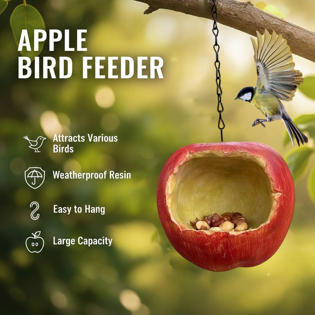 Apple Shaped Hanging Bird Feeder Resin Garden Bird Feeder