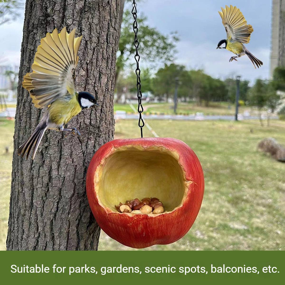 Apple Shaped Hanging Bird Feeder Resin Garden Bird Feeder