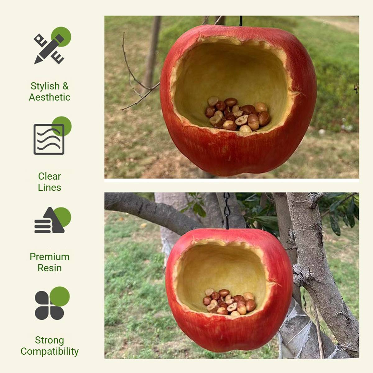 Apple Shaped Hanging Bird Feeder Resin Garden Bird Feeder