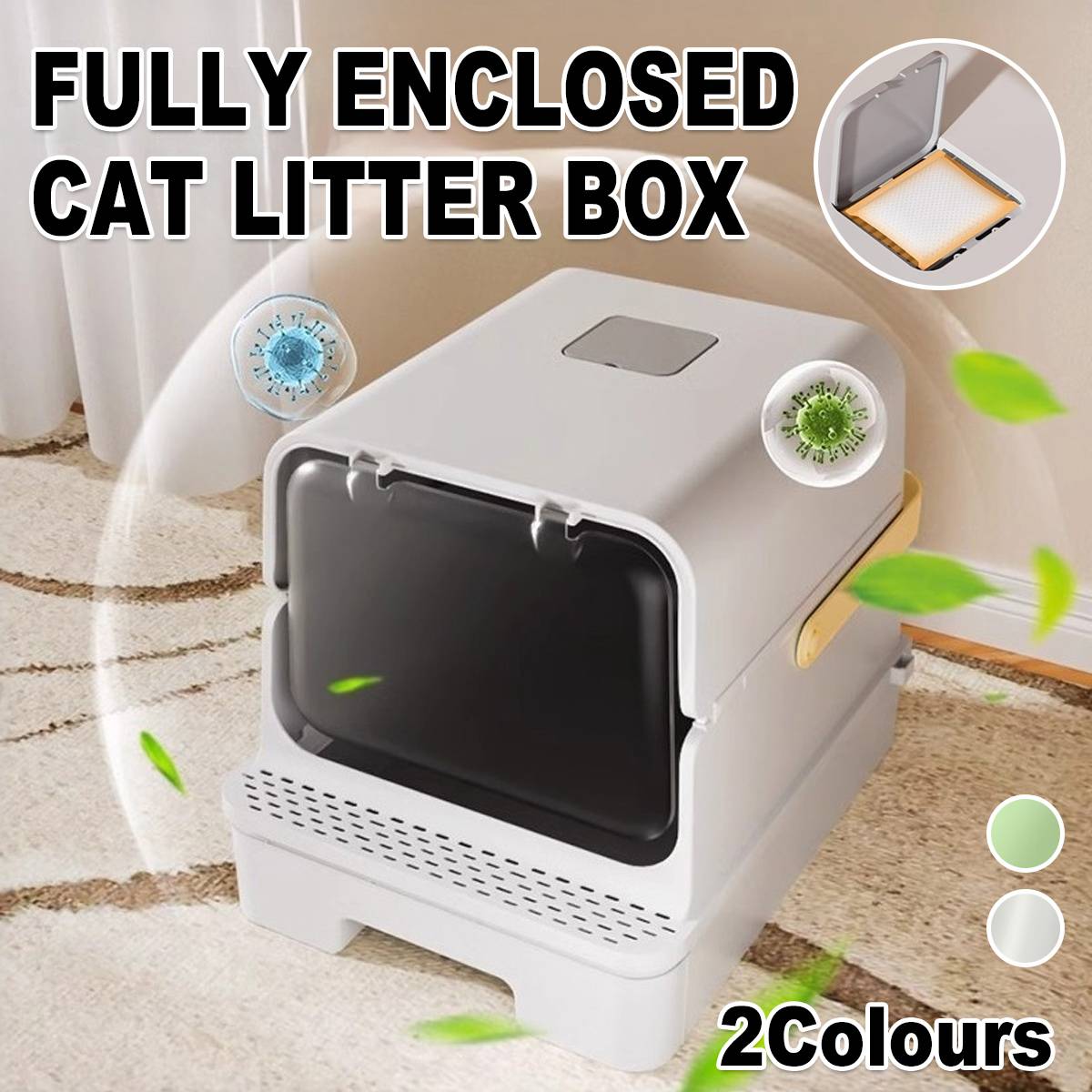 Fully Enclosed Cat Litter Box With Odor Control Drawer
