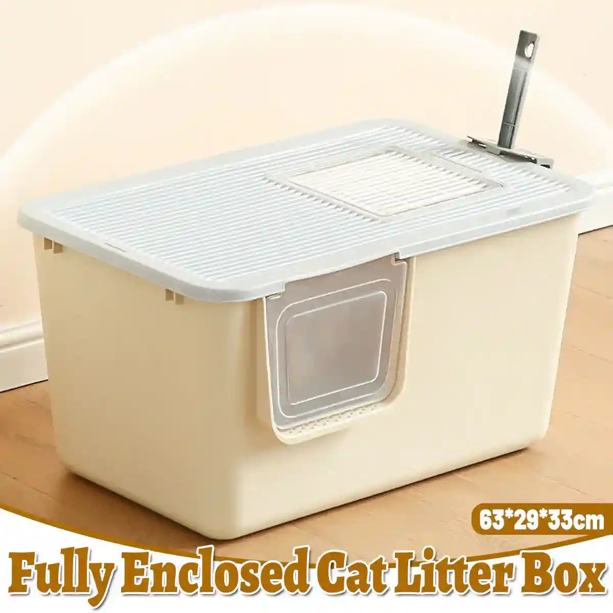 Enclosed Cat Litter Box with Top Entry and Scoop Holder