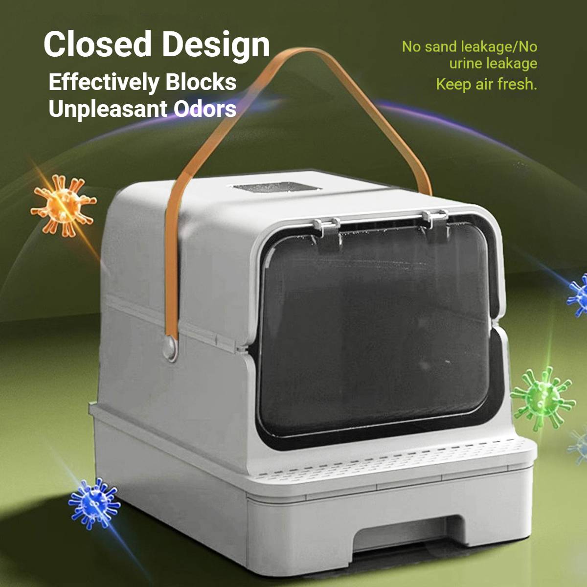 Fully Enclosed Cat Litter Box With Odor Control Drawer