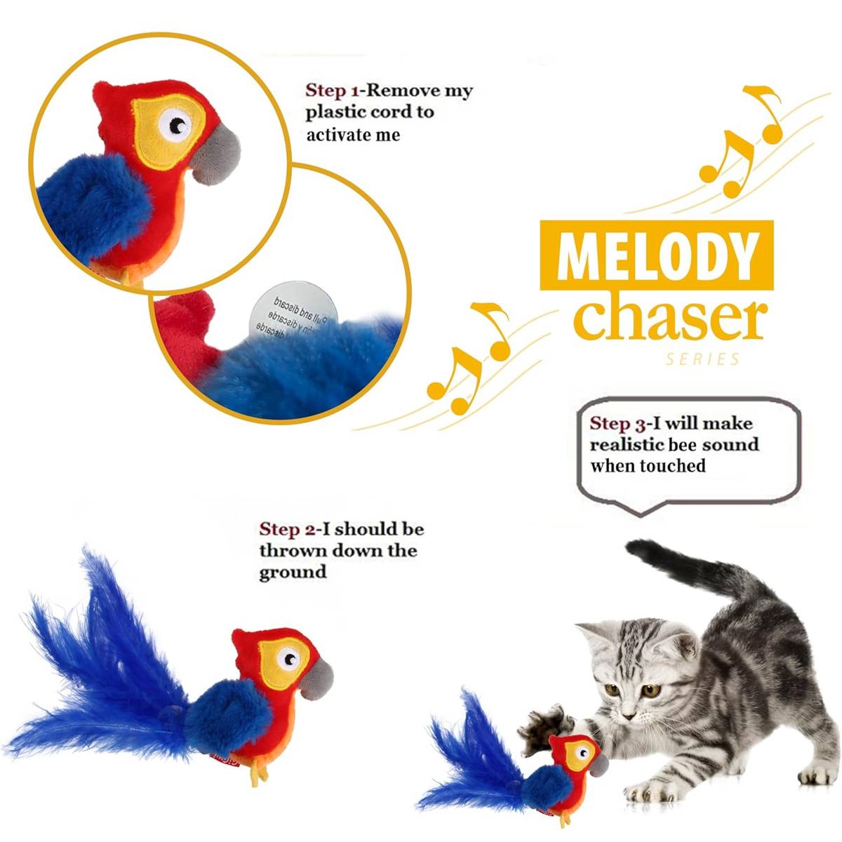 Interactive Cat Toy Motion Activated Parrot Sound Toy