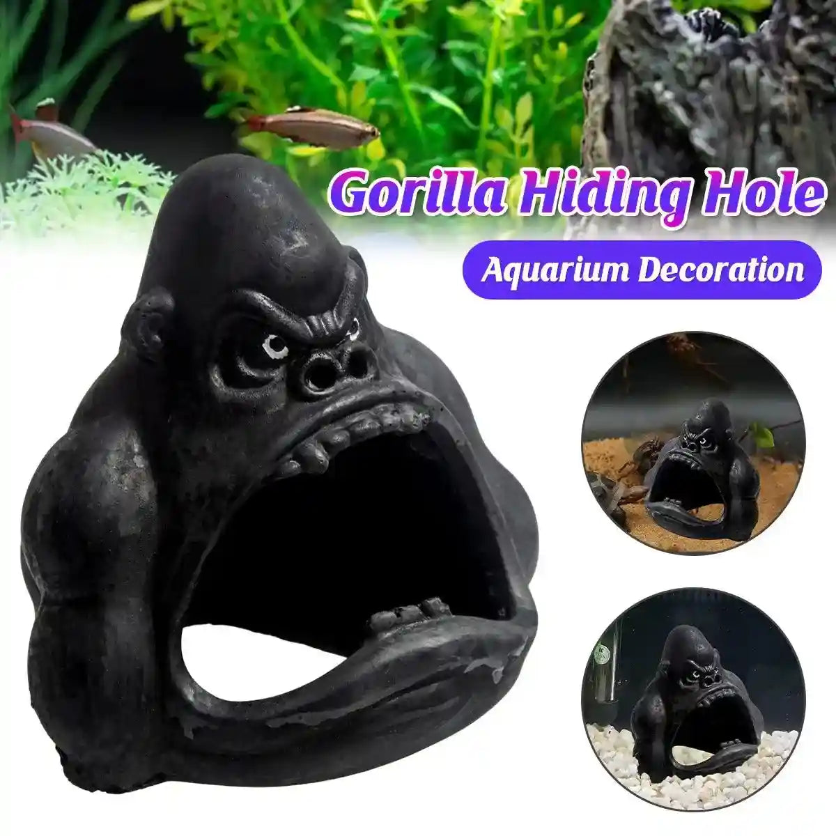 Gorilla Aquarium Decoration Hideout Resin Reptile Fish Tank Cave
