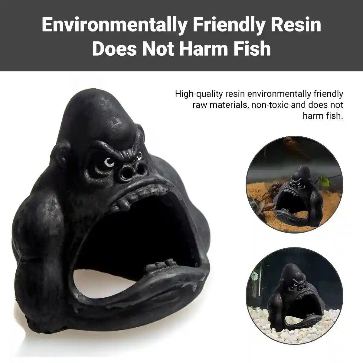 Gorilla Aquarium Decoration Hideout Resin Reptile Fish Tank Cave