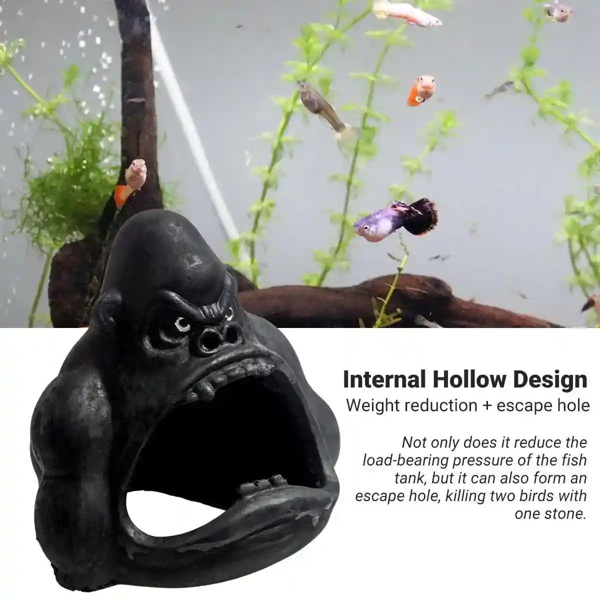 Gorilla Aquarium Decoration Hideout Resin Reptile Fish Tank Cave