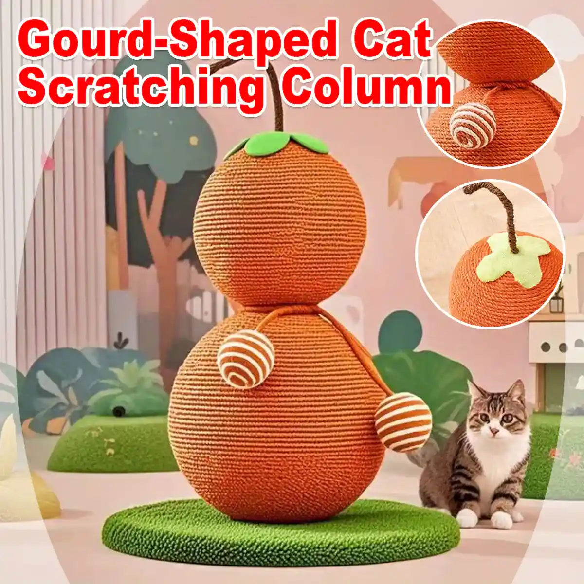 Gourd-Shaped Cat Scratching Column with Sisal Rope & Play Ball