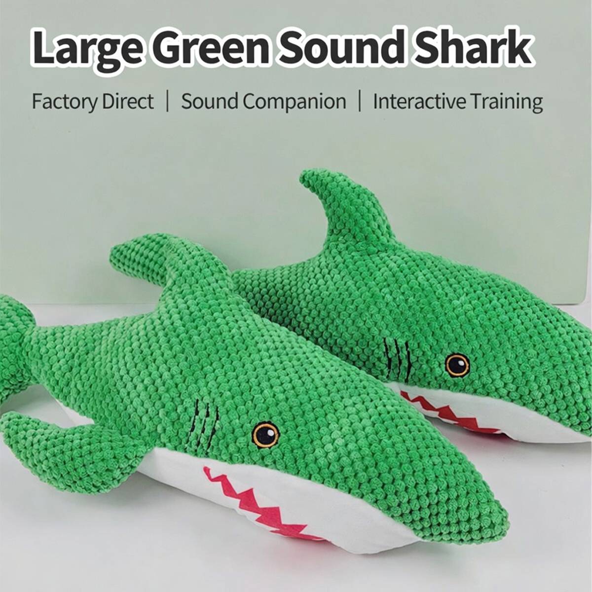 Green Shark Dog Toy Chew Resistant Squeaky Plush