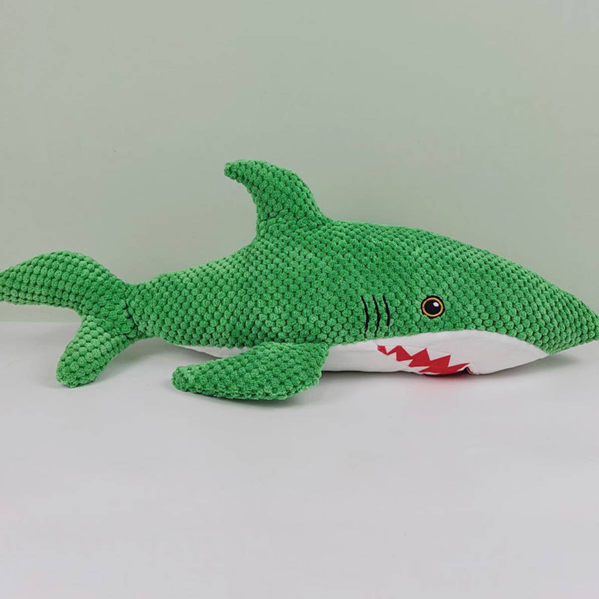 Green Shark Dog Toy Chew Resistant Squeaky Plush