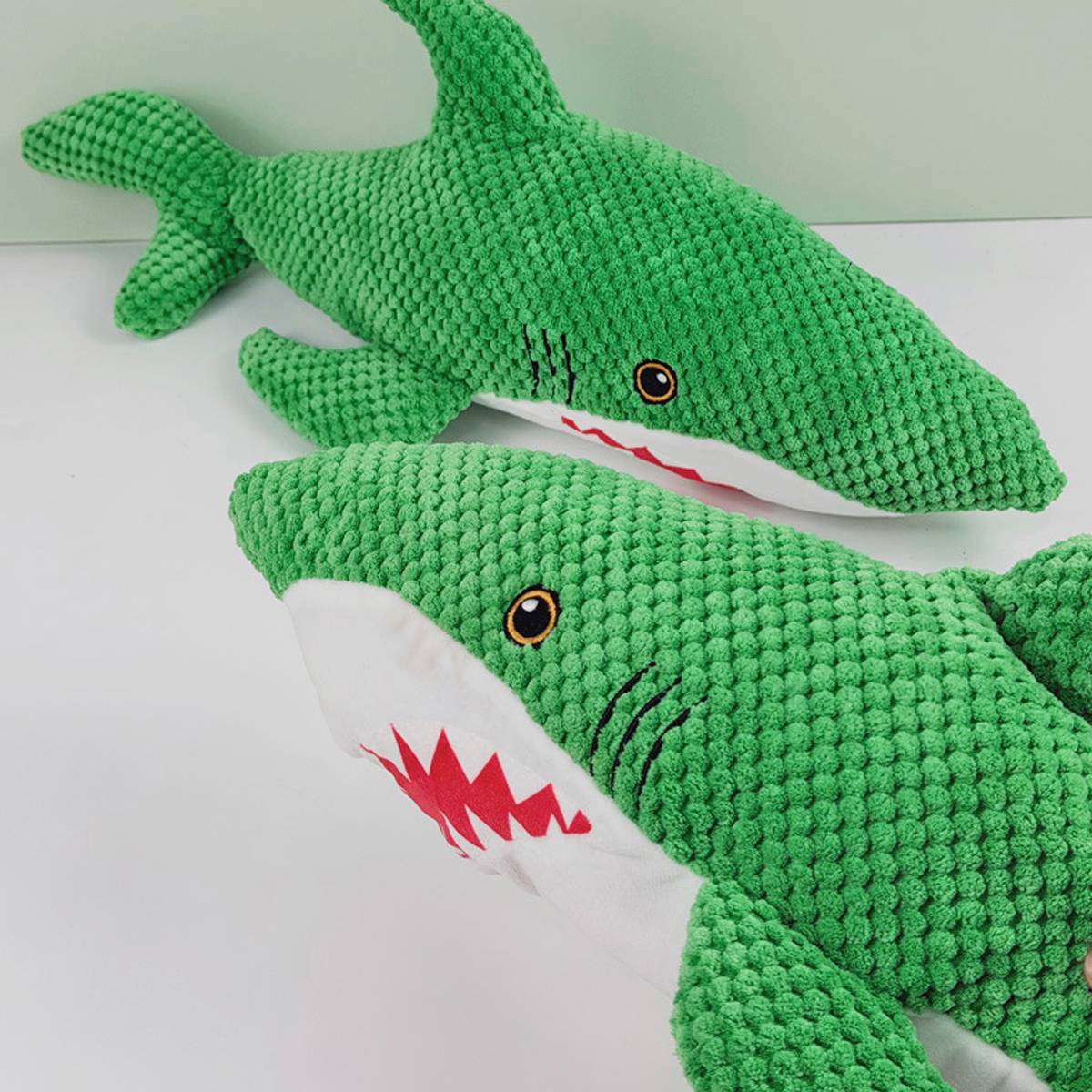 Green Shark Dog Toy Chew Resistant Squeaky Plush