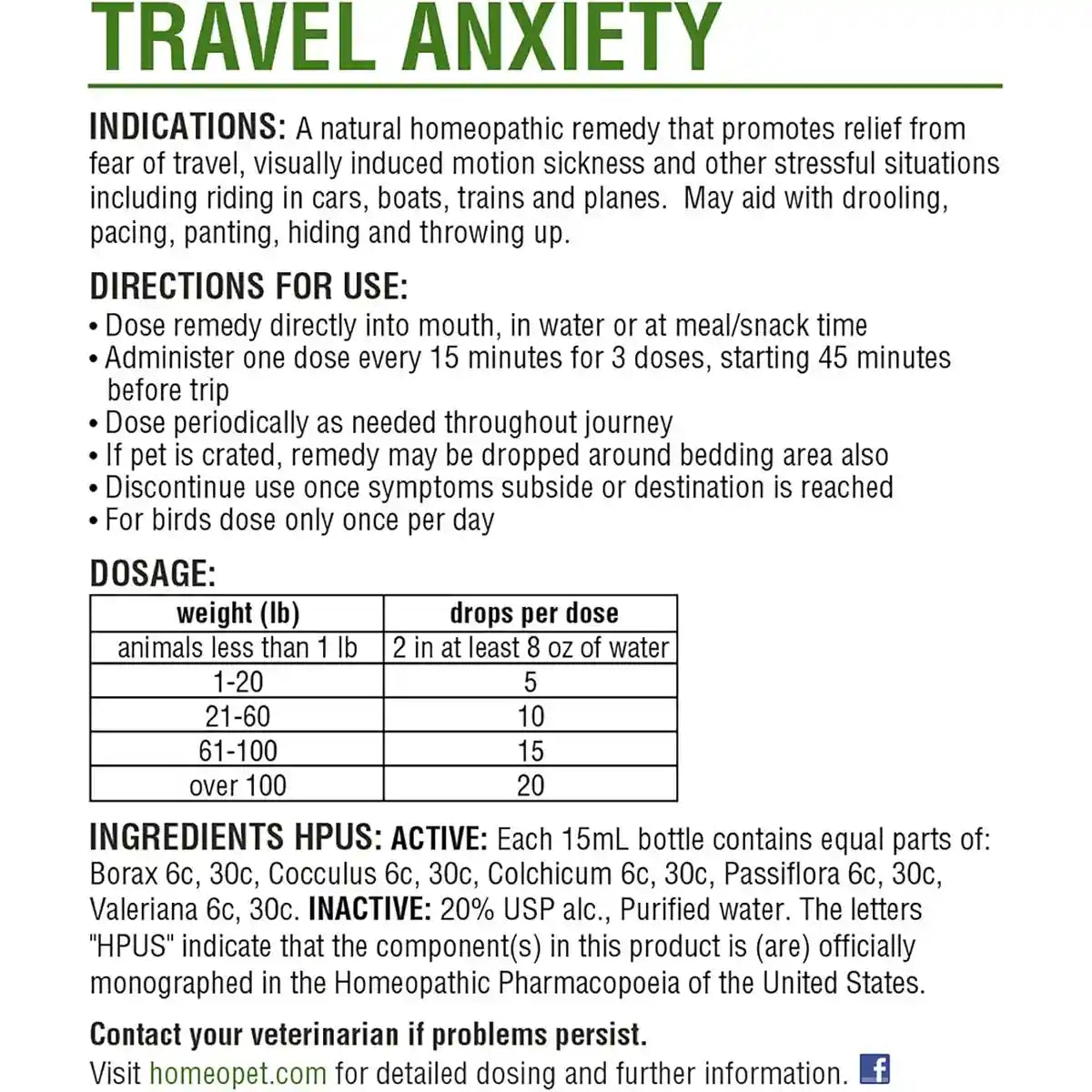 HomeoPet Travel Anxiety Relief Drops for Pets 15mL