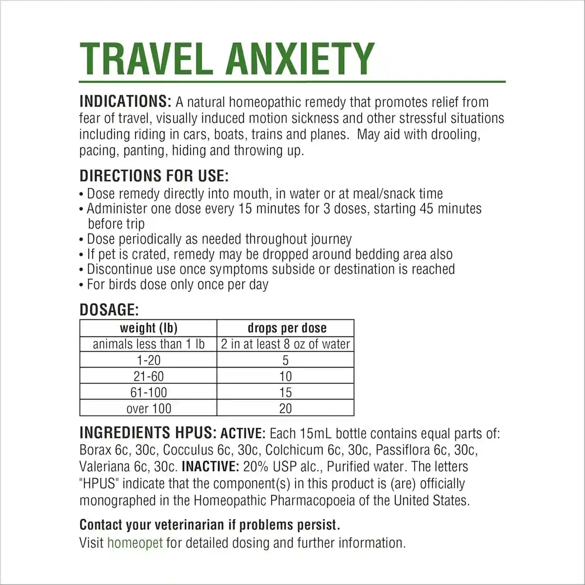 HomeoPet Travel Anxiety Relief Drops for Pets 15mL