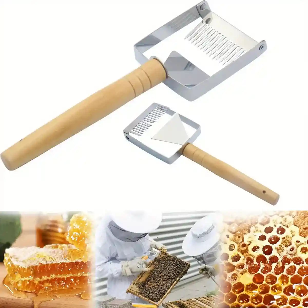 Stainless Steel Honey Scraper with 17 Tines and Wooden Handle
