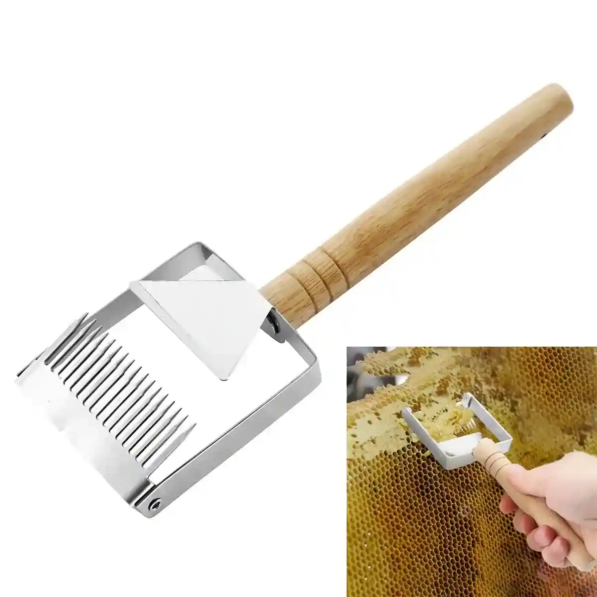 Stainless Steel Honey Scraper with 17 Tines and Wooden Handle