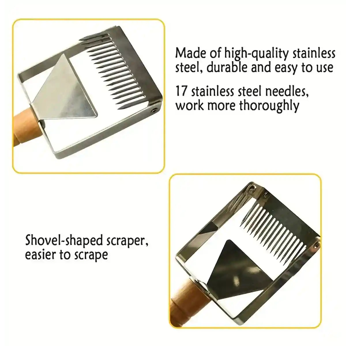 Stainless Steel Honey Scraper with 17 Tines and Wooden Handle