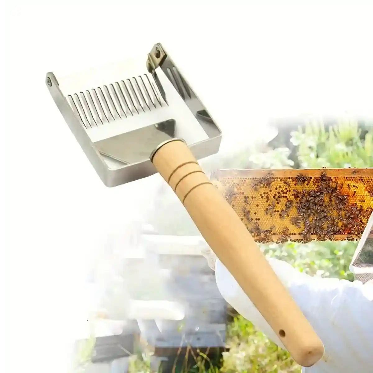 Stainless Steel Honey Scraper with 17 Tines and Wooden Handle
